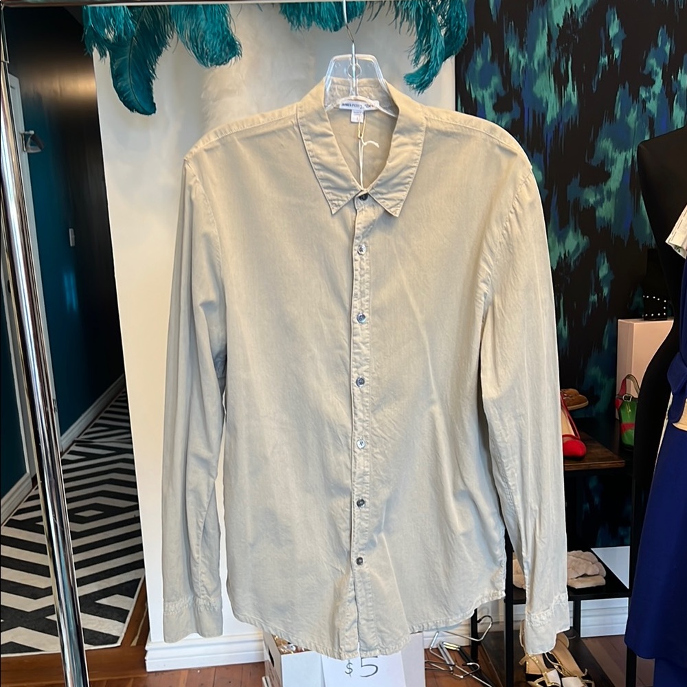 Men's Beige Button-Up Shirt